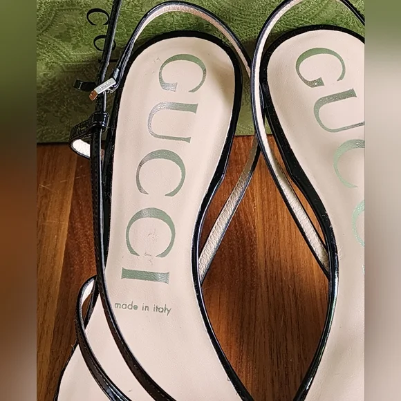 $850 Brand New 100% Auth Gucci Vitello Vernice Sandals Black Leather G 37 US 7 - Picture 5 of 14